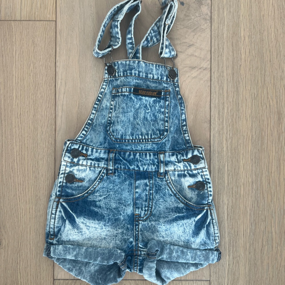 Beau Hudson Kids Blue Distressed Denim Overalls. Size 1